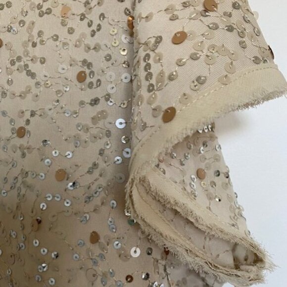 H and M Ivory Sequin Short Sleeve Boxy Blouse Top Medium - Picture 11 of 16